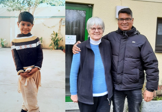 Amir als Kind und heute mit Sr. Ruth